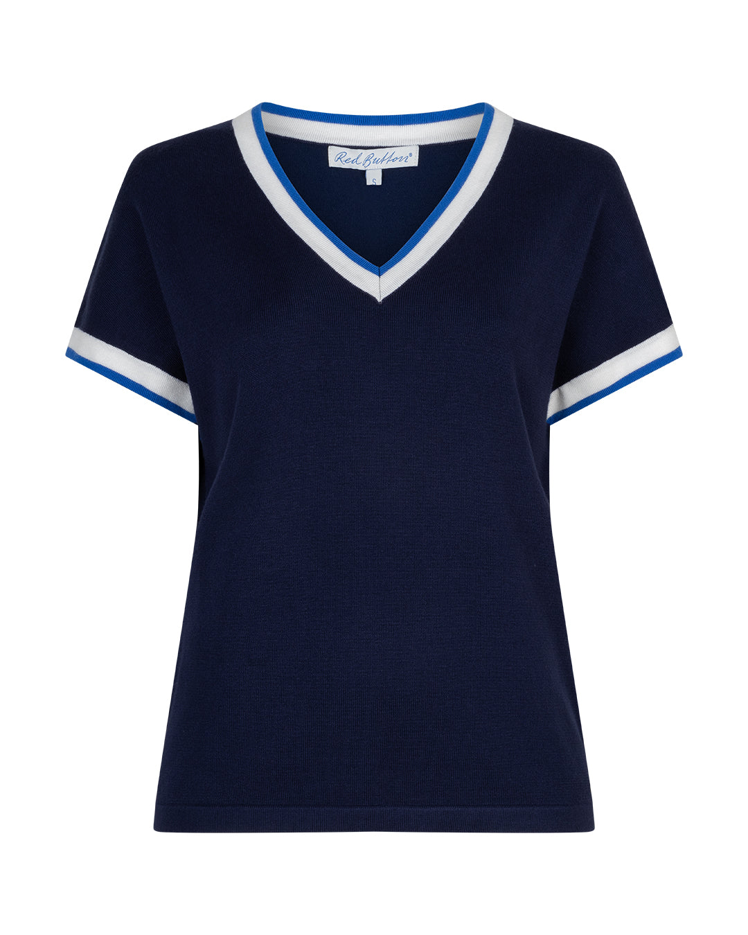 Red Button Jerry V-neck Striped