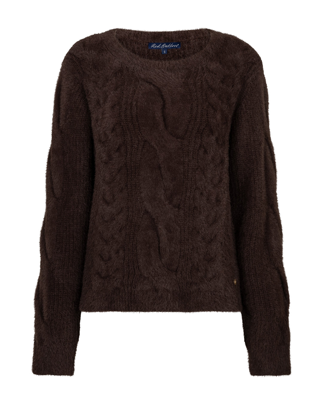 Red Button Sweet Fluffy Cable Sweater