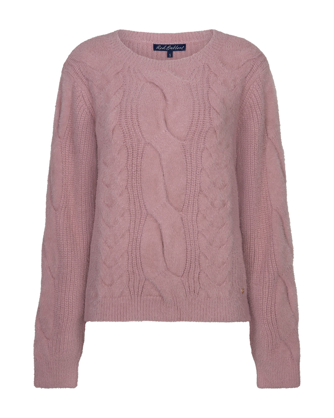 Red Button Sweet Fluffy Cable Sweater