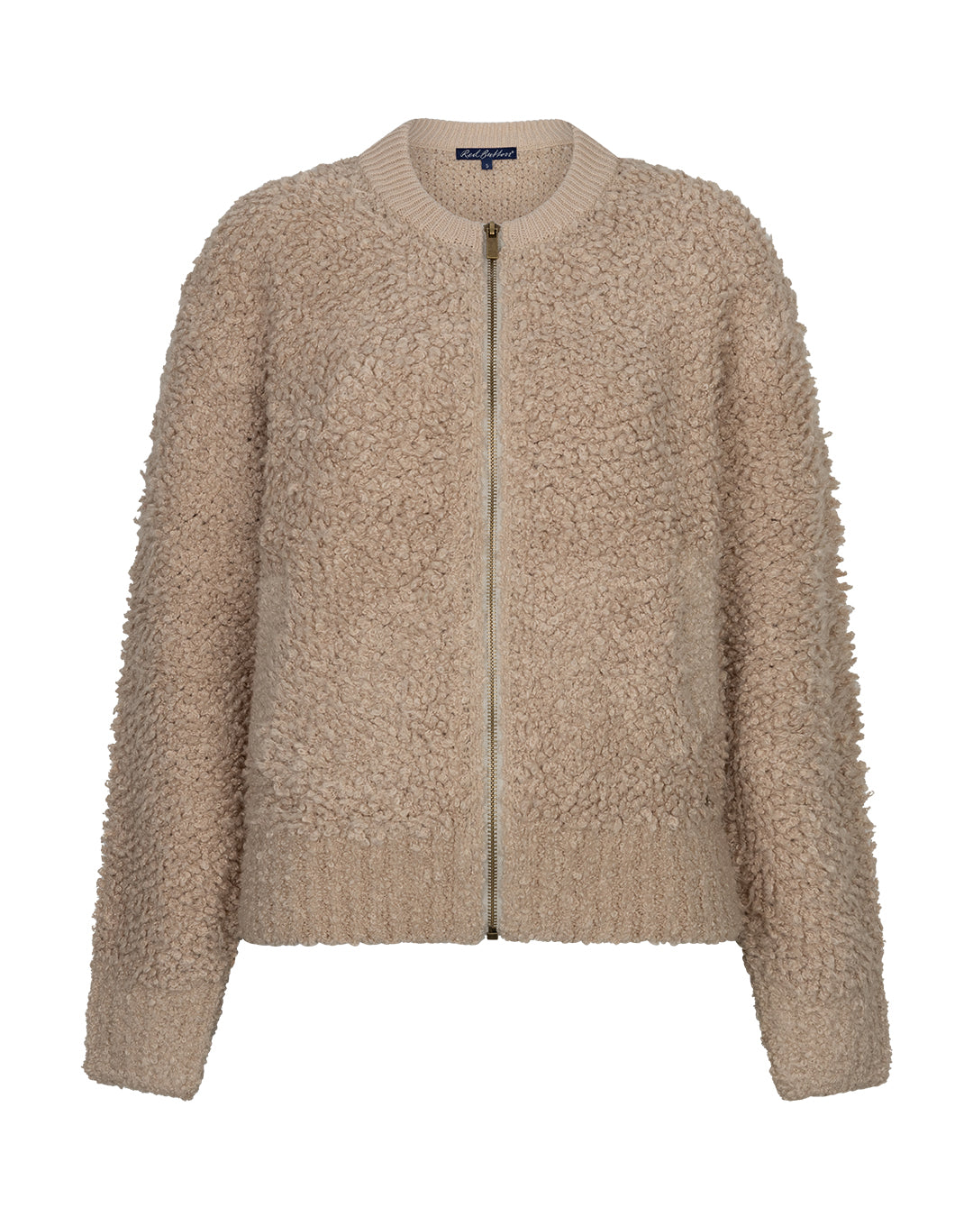 Red Button Bomber Knit Boucle